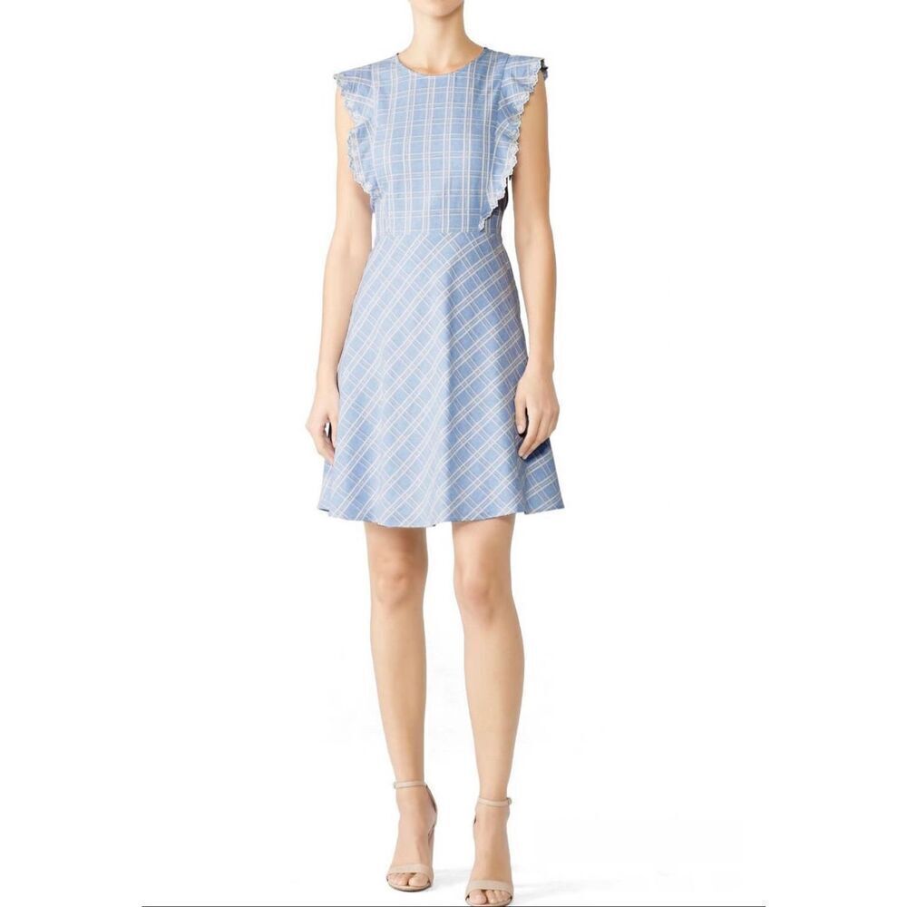 Draper James Linen Embroidered Dress in Blue White Size 14